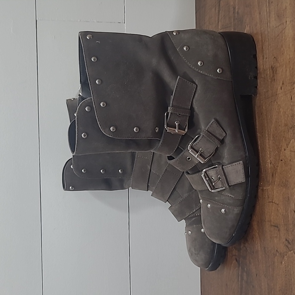 Guiseppe Zanotti Studded Brown Suede Multi Buckle Combat Boots Women's sz 40/9US